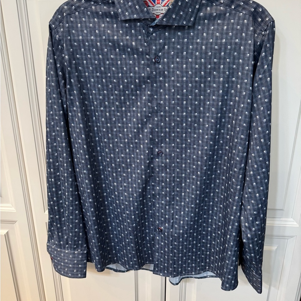 Men's Blue Patterned Button Down Shirt